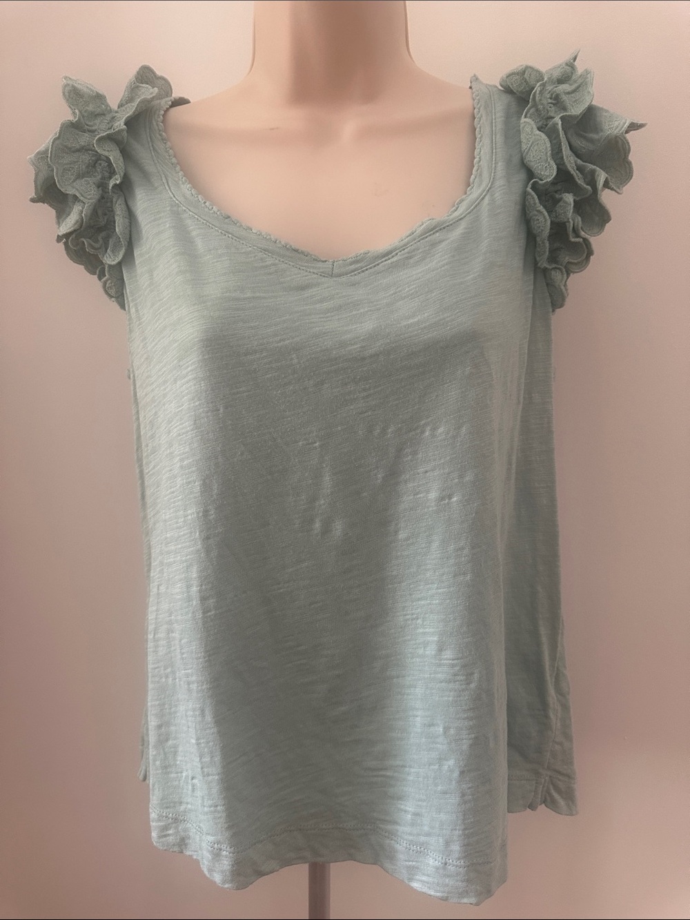 Democracy Light Sage Ruffle Sleeve Scoop Tank